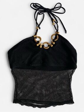 Y2K black halter beaded swim top